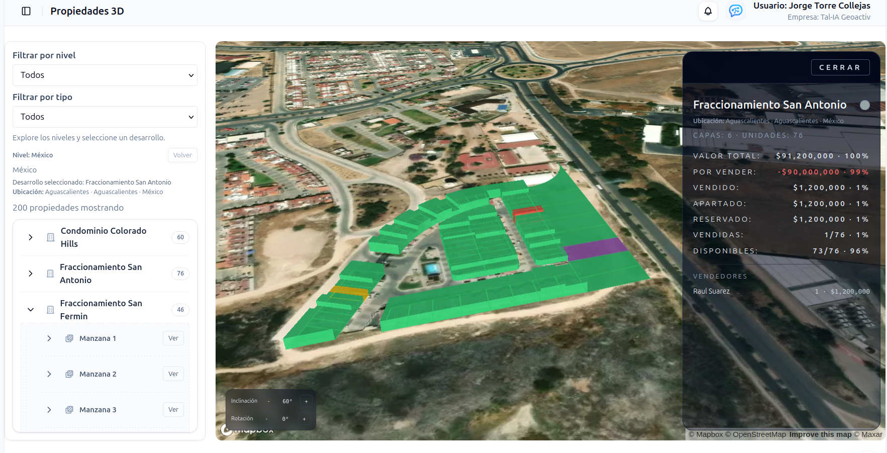 Vista inmobiliaria con un área resaltada para visitas